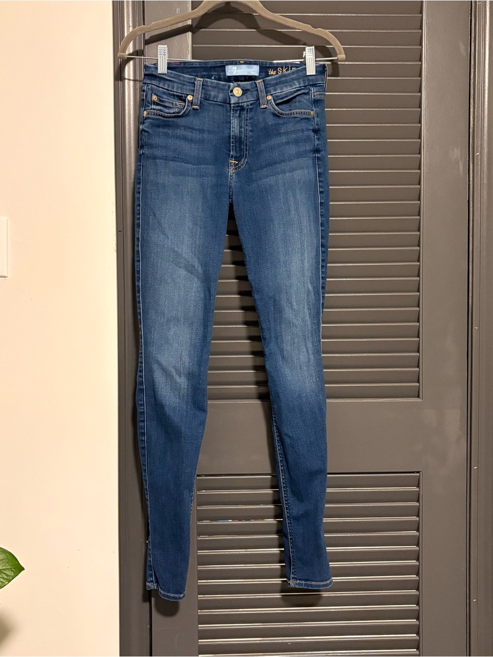 7 For All Mankind b(air) Denim the Skinny Skinny Jeans in Medium Blue Wash
